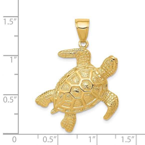14k Yellow Gold Sea Turtle Necklace Charm Pendant - Picture 3 of 3